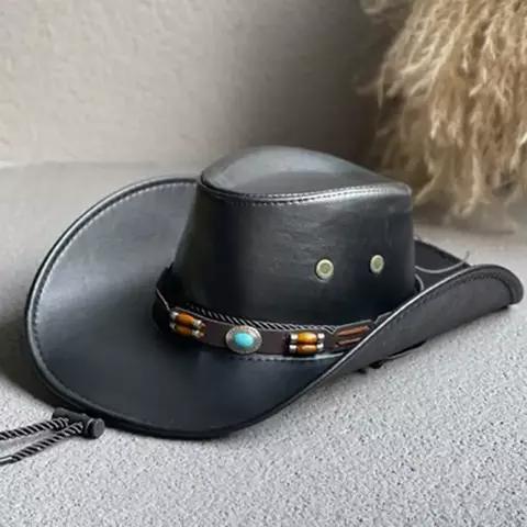 Rodeo Luxe – Chapéu de Couro Sintético Estilo Cowgirl e Jazz