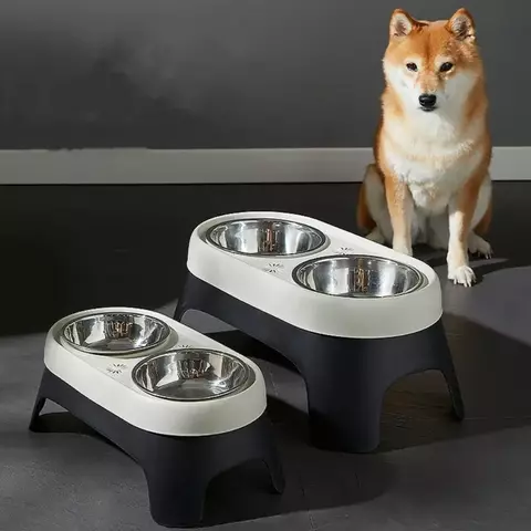 Tigela elevada para animais de estimação, tigela anti-queda de aço inoxidáve