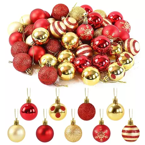 50 peças/caixa bolas de árvore de natal ouro vermelho