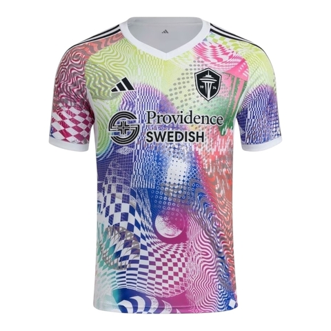 Camisa Seattle Sounders Pré-jogo 25/26 - Torcedor Adidas Masculina - Branca com detalhes coloridos