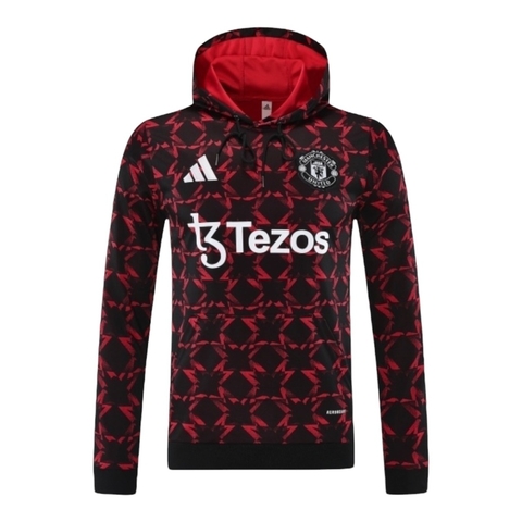 Jaqueta Corta-Vento Manchester United Treino - Masculina Adidas - Preta com detalhes em vermelho