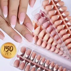 150 pçs pré-feito unhas falsas francesas scarless caixão amêndoa unhas falsa