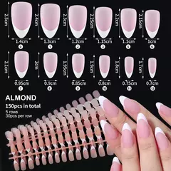 Imagem do 150 pçs pré-feito unhas falsas francesas scarless caixão amêndoa unhas falsa