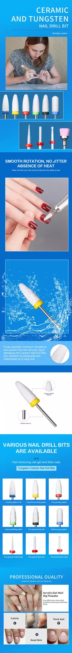 Conjunto de brocas para unhas, fresas de cerâmica, lixadeira de manicure, ponta - loja online