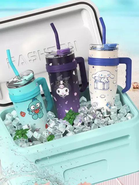 Sanrio grande mac copo isolado 1200ml copo isolado a vácuo com palha bonito olá