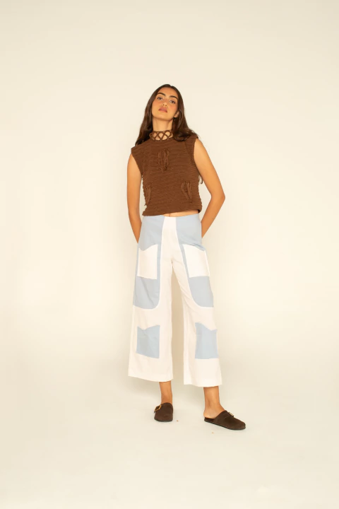 calça Patchwork Azul e Branca - comprar online