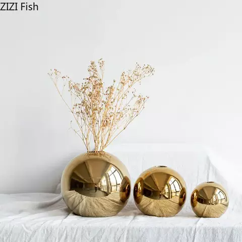 Vaso para Plantas e Decoração Bola Dourada em Cerâmica