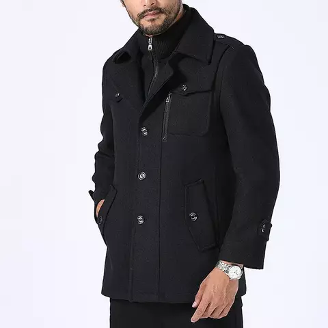 Casaco de lã de comprimento médio masculino