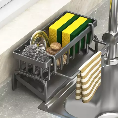 Prateleira inoxidável Organizada - Armazena Pano de cozinha, detergente e drena água da esponja - comprar online