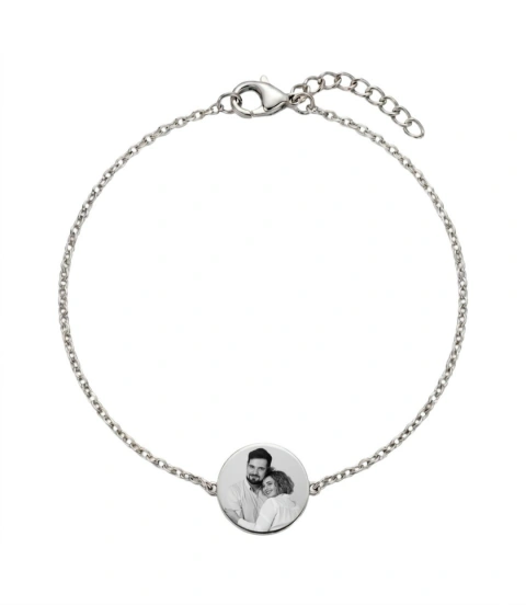 Pulseira com medalha personalizada redonda 1,5cm - Inox