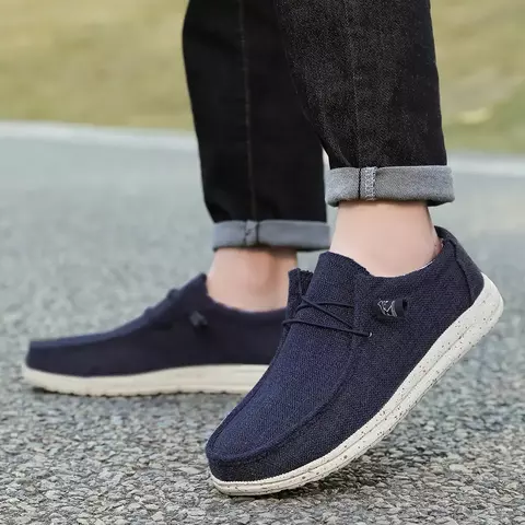 Homens sapatos de lona casuais mocassins respirável deslizamento em apartamento