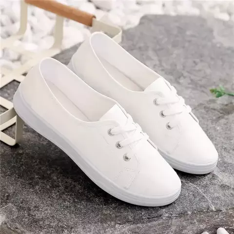 Sapatos clássicos de lona branca para mulheres, sapatos da escola estudantil, c