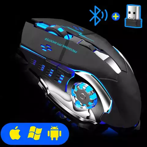 Mouse Recarregável sem fio para jogos computador silencioso bluetooth.