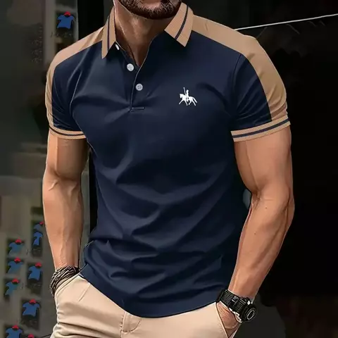 Verão novo estilo de moda negócios casual camisa polo de manga curta tendênci