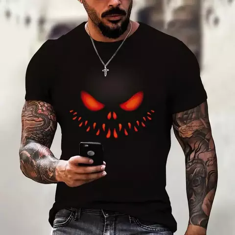Camiseta masculina diabo gráficos manga curta o pescoço streetwear topos camis