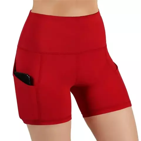 Calções esportivos femininos motociclista bolso curto cintura alta yoga leggin