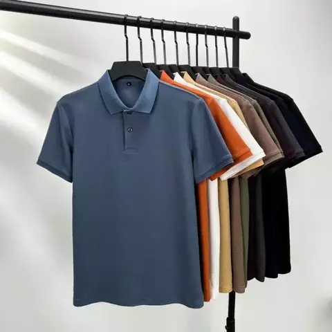 Camisa polo masculina 100% algodão – camiseta casual respirável de verão, 1