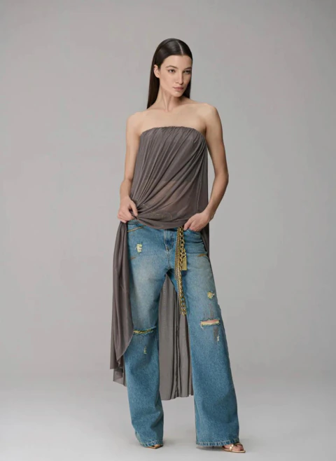 Blusa Assimétrica Sem Alça - Caos