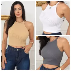 Kit com 3 Regatas Femininas – Alça Fina, Modelo Sem Ombros