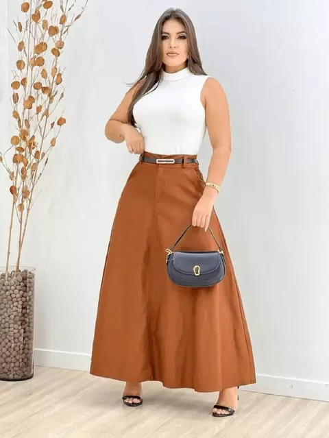 Saia Longa Feminina Alfaiataria Com Cinto moda verão - comprar online