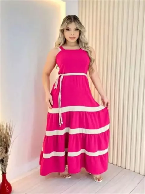 Lindo Vestido Longo Liso Feminina Bicolor Moda 2025 comforto Casual Tecido Duna