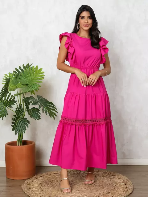 Vestido Manga de Borboleta Baiha com babado Moda 2026 - comprar online