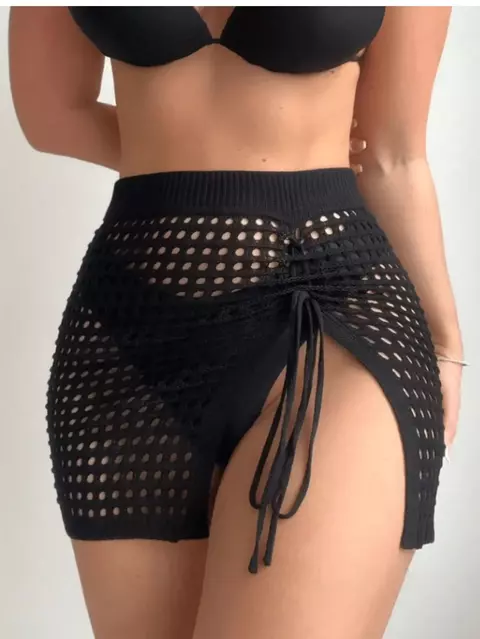 Vendedor Indicado Saida Praia Saia Crochê Tricot com Cordão Lateral Fenda Festival