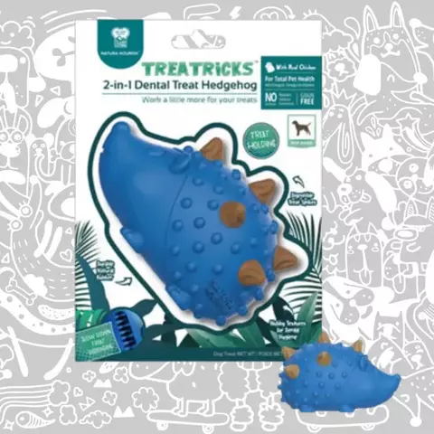 NATURA NOURISH TREATRICKS 2-1 HEDGEHOG DENTAL TREAT DISPENSER