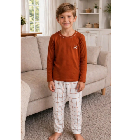 Pijama Menino Xadrez Marron