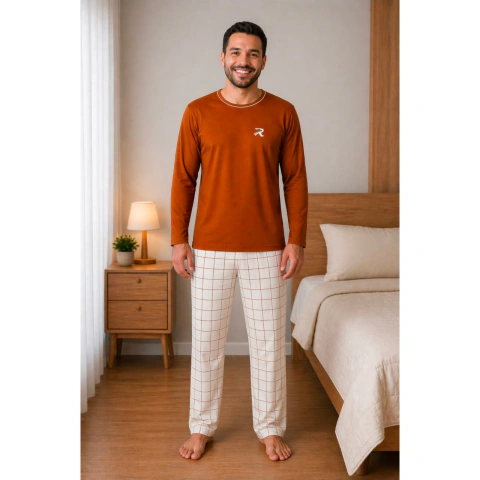Pijama Masculino Xadrez Marron