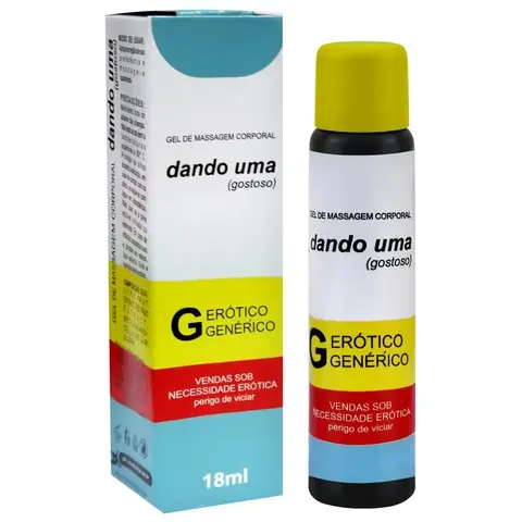 Gel retardante masculino Dando Uma Gostoso 18ml Segred Love com embalagem branca, amarela, vermelha e azul