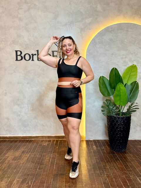 CONJUNTO BERMUDA LISO FITNESS TOP ALÇA FINA E GOTA