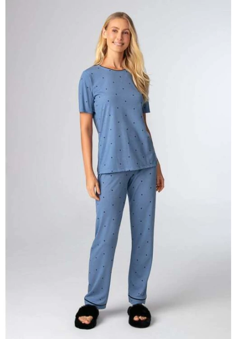 PIJAMA FEMININO VISCOLYCRA MANGA CURTA E CALÇA LONGA AZUL - LUA CHEIA