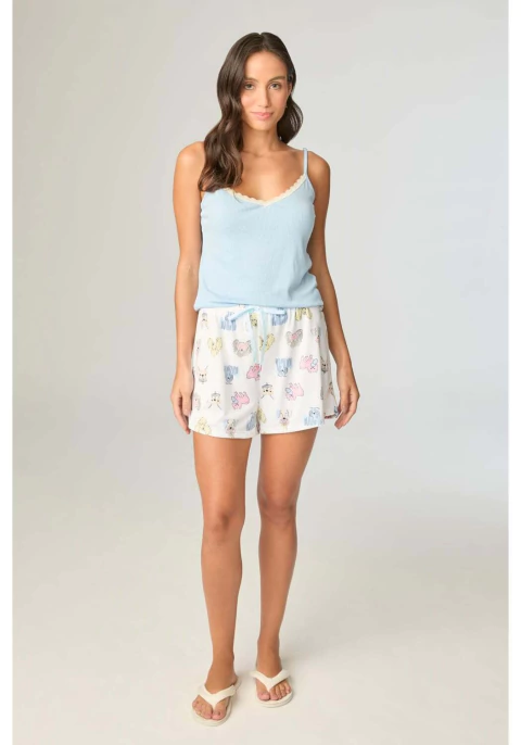 Pijama Feminino Short Doll Cachorrinhos Lua Cheia