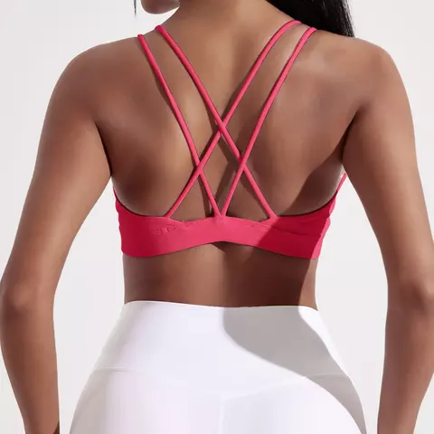 Sutiã de fitness cruzado de cor sólida macio de alta resistência feminino ape