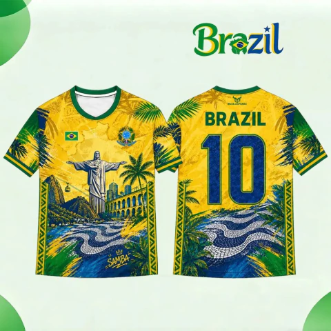 Camiseta de Futebol com Estampa da Bandeira do Brasil para Homens e Mulheres, Gr