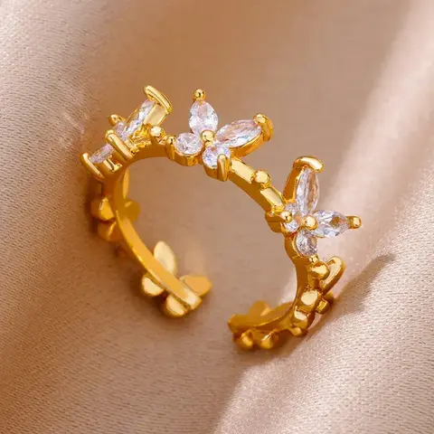 Anillo De Mariposa Con Circonita Acero Inoxidable 304 Estilo Lujoso