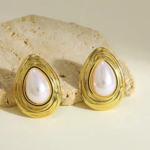 Pendientes En Acero Inoxidable 304, Forma De Perla