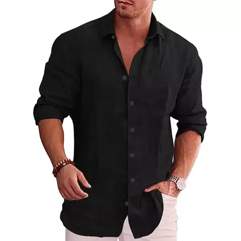 Camisa de Manga Longa Masculina de Linho de Algodão THORKELL — Edição Premium Primaverão