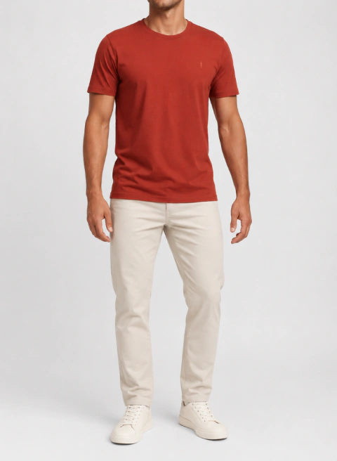 Camiseta Masculina Terracota em Malha Texturizada