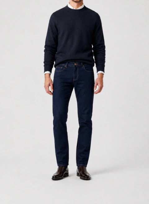 Calça Jeans Masculina Azul Escuro Premium com Costura Contrastante - comprar online