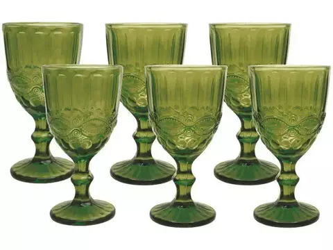 Jogo de Copos de Vidro Verde Musgo - 6 peças de 330ml