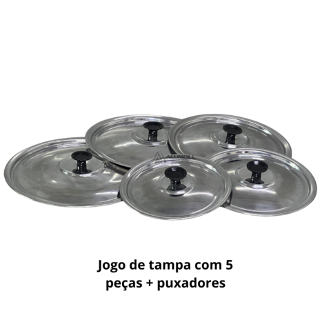 Kit Jogo Tampas Completo 16 a 24 Para Panelas Aluminio Conjunto com Puxador em Baquelite