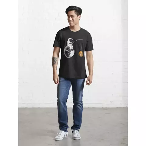 Camisa Masculina Bitcoin Astronaut em Algodão Sustentável