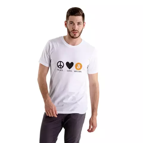 Camisa Peace Love Bitcoin