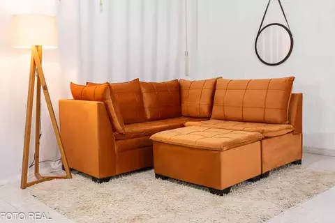 Sofá Canto 5 lugares com Puff Viena Veludo