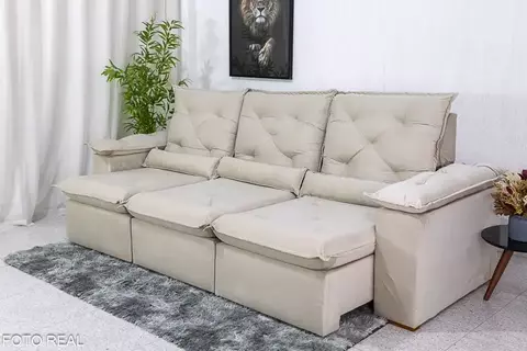 Sofá Retrátil Reclinável Roma 2.70m Veludo Cinza 20 - D28 Soft