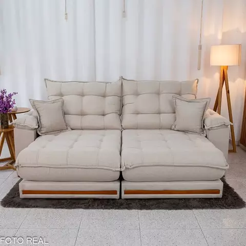 Sofá Retrátil Reclinável Barcelona 2.30m Linho Bege 459 C/ 2 Almofadas - D33 e Molas Ensacadas Pocket - comprar online