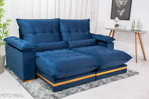 Sofá Retrátil Reclinável Ibis 2.30m Veludo Azul 800 - D33 e Molas Ensacadas