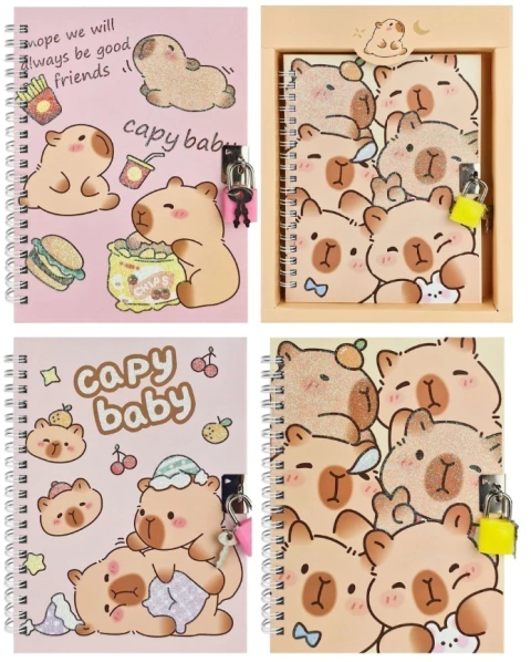 Caderno diário 112x174mm 45 folhas com cadeado Capivara sortido Interponte